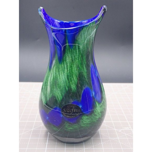 Jozefina Krosno Vase Hand Blown Art Glass Green Blue Bold Poland - Picture 1 of 6